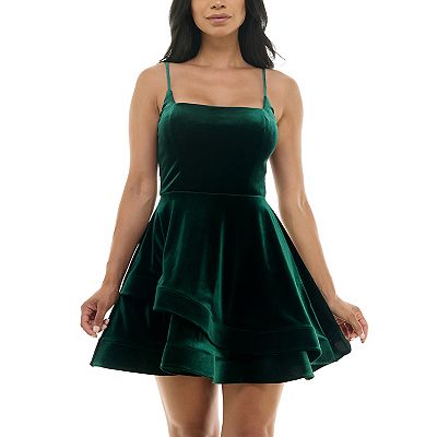 Juniors' B. Smart Spaghetti Strap Square Neck Asymmetric Layered Skirt Dress