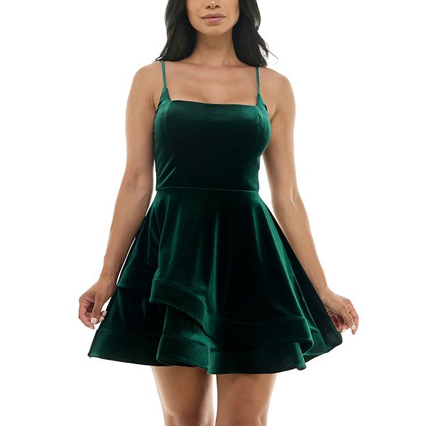 Juniors' B. Smart Spaghetti Strap Square Neck Asymmetric Layered Skirt ...