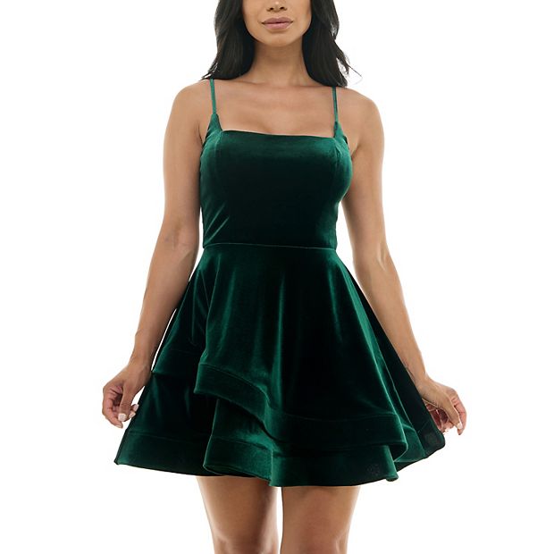 Juniors' B. Smart Spaghetti Strap Square Neck Asymmetric Layered Skirt Dress