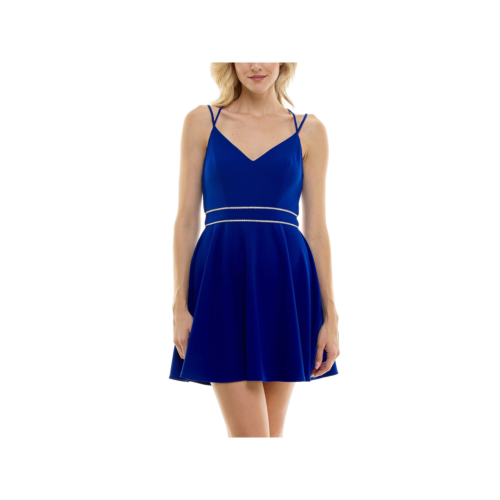 Juniors B. Smart Double Strap V-Neck Skater Dress, Girls, Size: 3, Electr