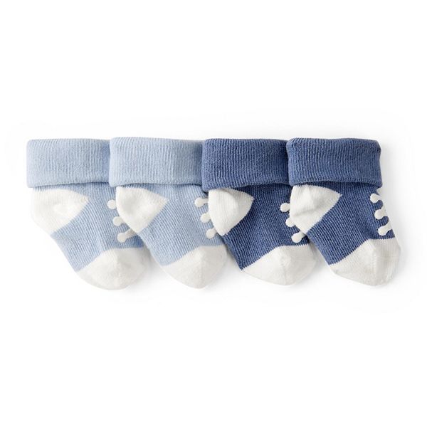 Carter's 4pk Baby Boy Chenille Foldover Cuff Booties - Blue/White main image 1
