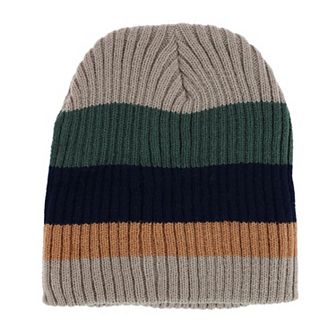 Ctm Men's Heavy Knit Wool Blend Striped Winter Beanie Hat