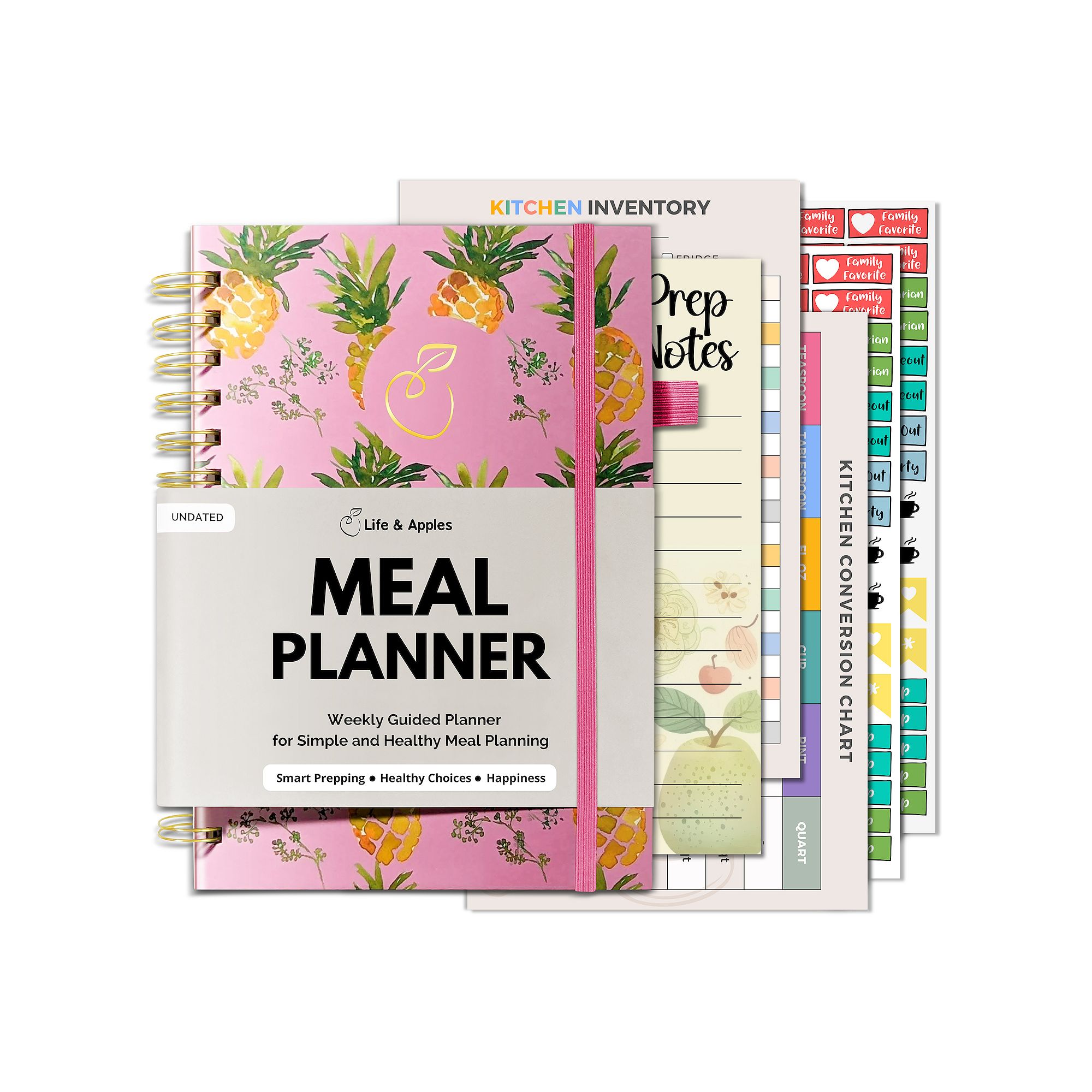 Life & Apples Meal Planner Notebook with Grocery List, Pineapples