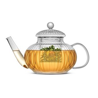 JoyJolt Fluted Glass 34 oz Teapot with Loose Tea Filter