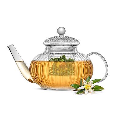JoyJolt Fluted Glass 34 oz Teapot with Loose Tea Filter