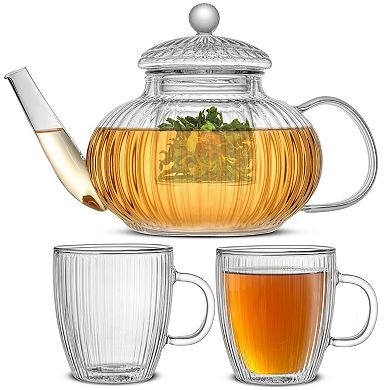 JoyJolt Fluted Glass 34 oz Teapot with Loose Tea Filter