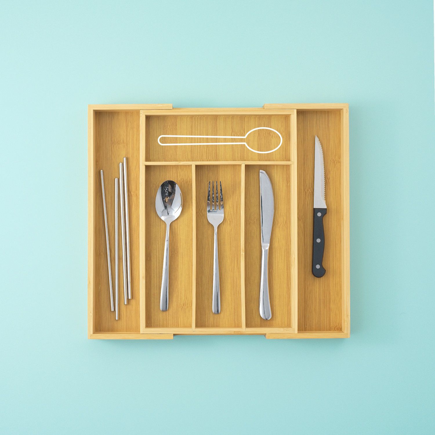 JoyJolt Bamboo Flatware Drawer Organizer - Thumbnail 4
