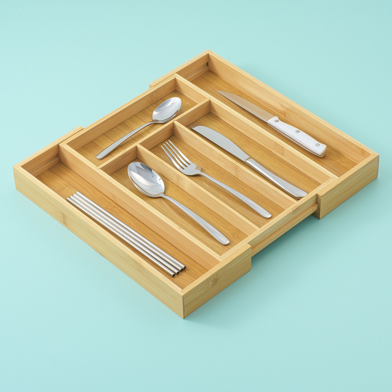 JoyJolt Bamboo Flatware Drawer Organizer