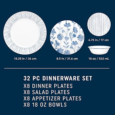 Corelle® Botanical Stripes 32-Piece Dinnerware Set, Service for 8