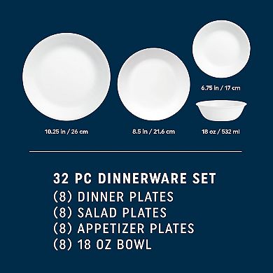 Corelle 32-Piece Shimmering White Dish Set