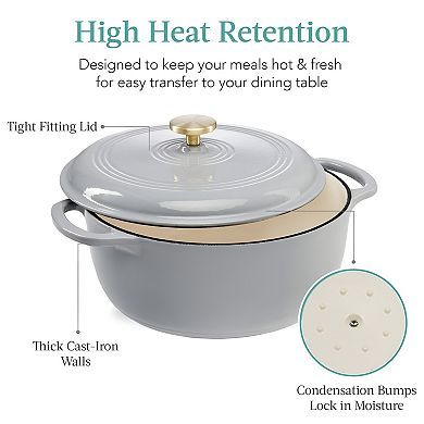 6 Quart Enamel Cast-Iron Dutch Oven for Cooking, Baking, and Slow Roasting