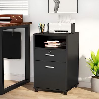 2-Drawer Rolling File Cabinet with Locking Storage, Office Cart with Printer Surface