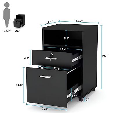 2-Drawer Rolling File Cabinet with Locking Storage, Office Cart with Printer Surface