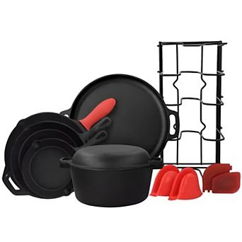 12 pc Cast Iron Cookware Set With with Dutch Oven, Frying Pans & More