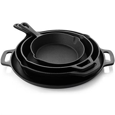 Cast Iron Cookware Set 12-Piece Pre-Seasoned Skillet, Dutch Oven, Pizza Pan, & Oven-Safe Accessories