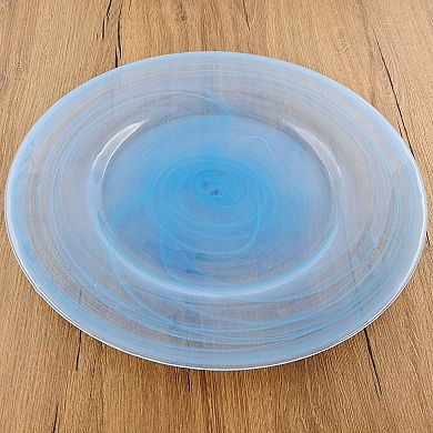 13" Aqua Glass Charger Plate Handmade Marbleized Alabaster for Dinning & Parties - 1 Piece