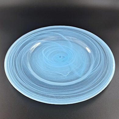 13" Aqua Glass Charger Plate Handmade Marbleized Alabaster for Dinning & Parties - 1 Piece
