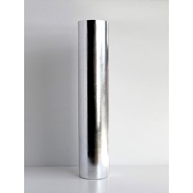 Tall 20-Inch Gilded Glass Cylinder Vase with Metallic Leaf Accents for Tabletop or Console Decor