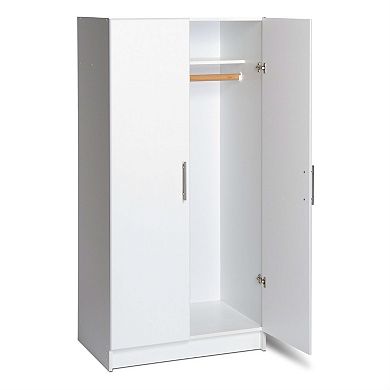 2-Door White Laminate Wardrobe Cabinet, Hanging Rail and Top Shelf Included, 65 in. H