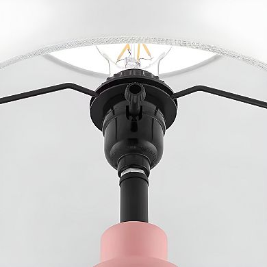 Modern Desk Lamp with White Fabric Shade, Resin Base, E26 60W Compatible