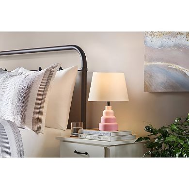 Modern Desk Lamp with White Fabric Shade, Resin Base, E26 60W Compatible