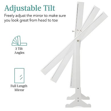 Full-Length Mirror Jewelry Armoire with Locking Door and Built-In Accessory Storage, 58 inch, White