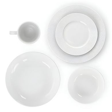 White Porcelain Dinnerware Set 18-Piece with Textured Design, Service for Four