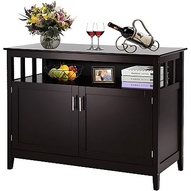 2-Door Wood Buffet Sideboard - Pine and MDF, Open Shelf for Storage and Display