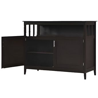 2-Door Wood Buffet Sideboard - Pine and MDF, Open Shelf for Storage and Display