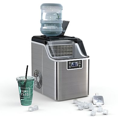 Countertop Electric Ice Maker 40 lbs/Day Fast 15-Min Cycle Portable for Kitchen or Office Silver