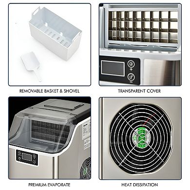 Countertop Electric Ice Maker 40 lbs/Day Fast 15-Min Cycle Portable for Kitchen or Office Silver