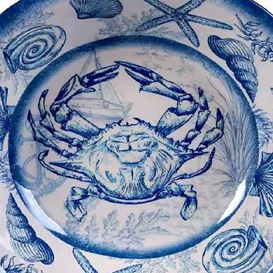 6-Piece Blue and White Melamine Salad Bowl Set with Coastal Shell Design