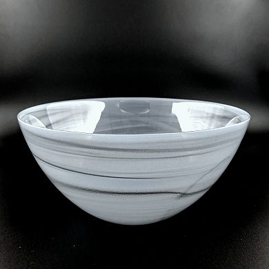 10 Inch Glass Serving Bowl Modern Marbleized Finish for Dinner, Buffet, and Parties, 1 Piece
