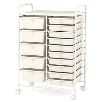 15 Drawer Rolling Storage Cart with Wheels Multi Drawer Organizer for Home Office