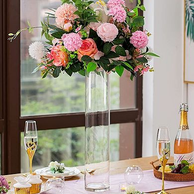 20 Inch Glass Cylinder Vase Tall Slim Centerpiece for Floor or Table Decor - 1 Piece