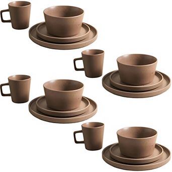 16 pc Matte Brown Stoneware Dinnerware Set