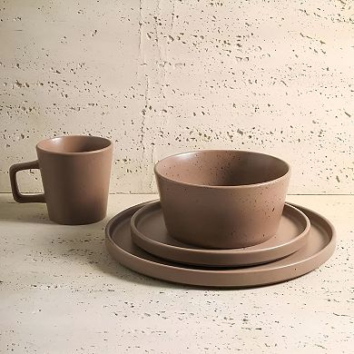 16-Piece Matte Brown Stoneware Dinnerware Set