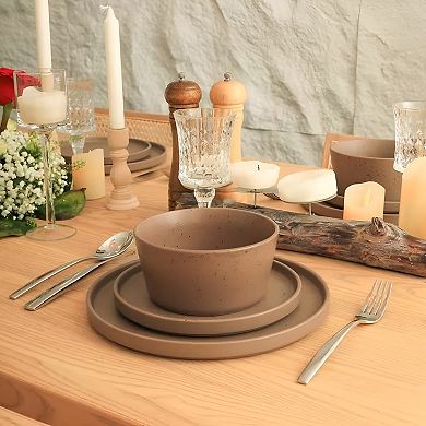 16-Piece Matte Brown Stoneware Dinnerware Set