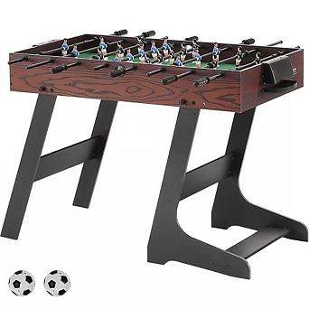 Foldable Standard Size Foosball Table with 2 Balls in Walnut Wood Finish Perfect for Game Rooms