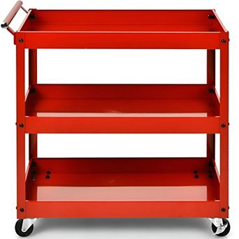 3 tier Red Rolling Storage Cart with Handle Steel Utility Cart for Home or Office