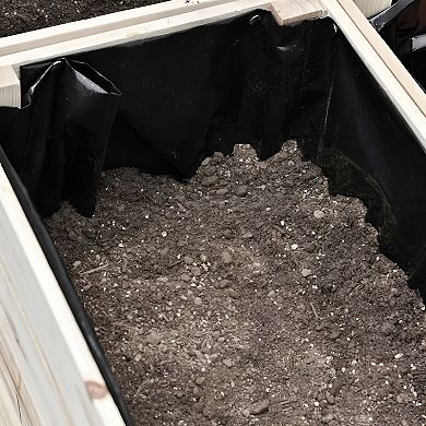 4-Piece Wooden Elevated Planter Set with Drain Pans, Natural Wood, Raised Garden Boxes