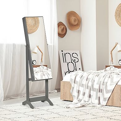 Freestanding 2-in-1 Jewelry Armoire with Full-Length Mirror, Adjustable Angle, Grey, 59.75 inches