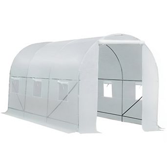14.7 ft x 6.5 ft Greenhouse with Strong Steel Frame and White PE Cover