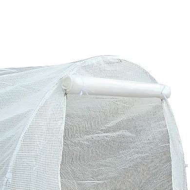 White Outdoor Walk-In Greenhouse 14.7' x 6.5' Steel Frame, Roll-Up Door, Mesh Ventilation