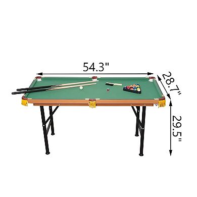 54.3-Inch Foldable Pool Table Set with Green Fleece Surface and Drop Pockets