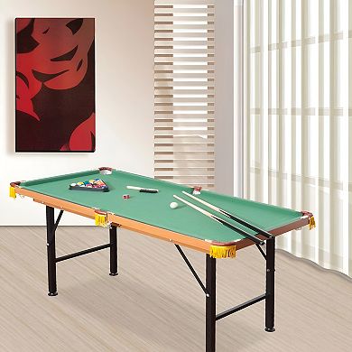 54.3-Inch Foldable Pool Table Set with Green Fleece Surface and Drop Pockets