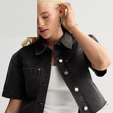 Juniors' SO Cropped Denim Shirt