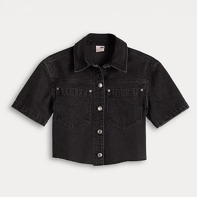 Juniors' SO Cropped Denim Shirt