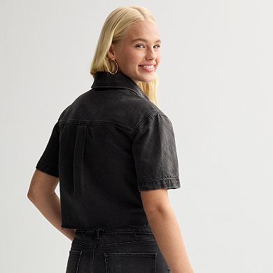 Juniors' SO Cropped Denim Shirt