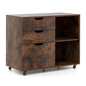Rolling File Cabinet with 3 Drawers, Mobile Printer Stand with Adjustable Shelf for Home Office